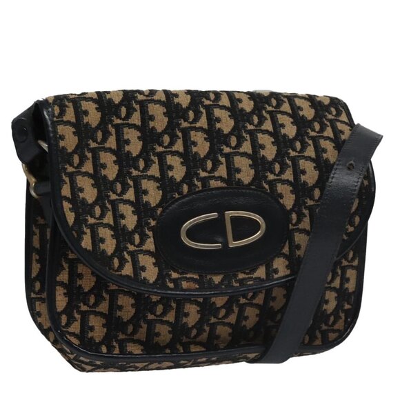 Christian Dior Trotter Canvas Hand Bag Navy Beige Gold Auth yk16224 - Picture 1 of 16